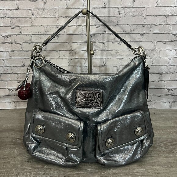 Coach Handbags - Coach COACH 14561 Poppy Metallic Silver Leather Shoulder Purse